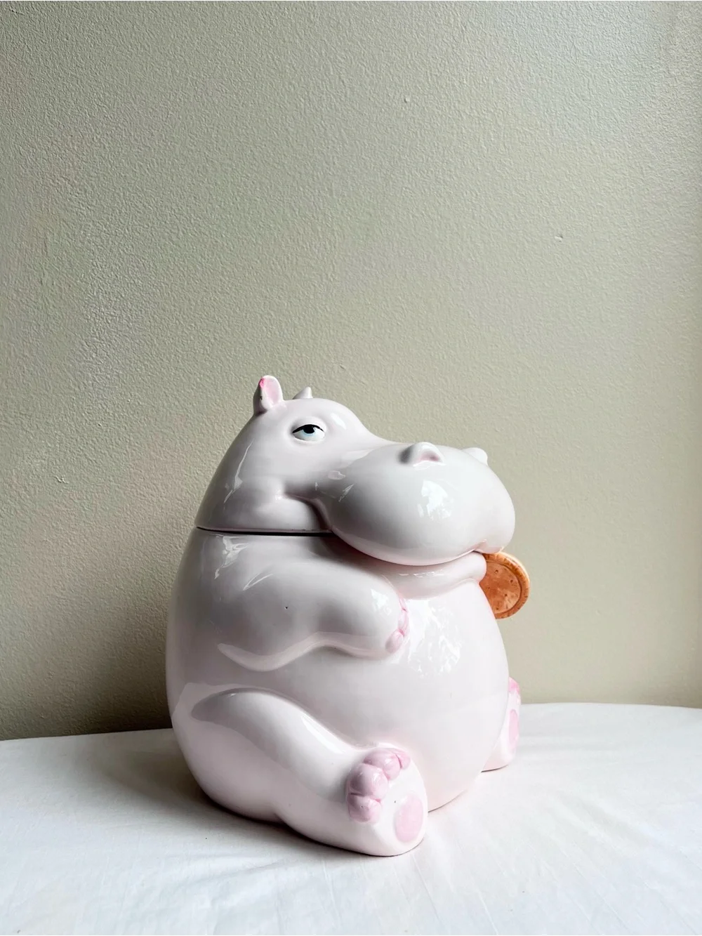 Rare Vintage Fitz And Floyd Pink Ceramic Hippo Cookie Jar Good Condition 1980s